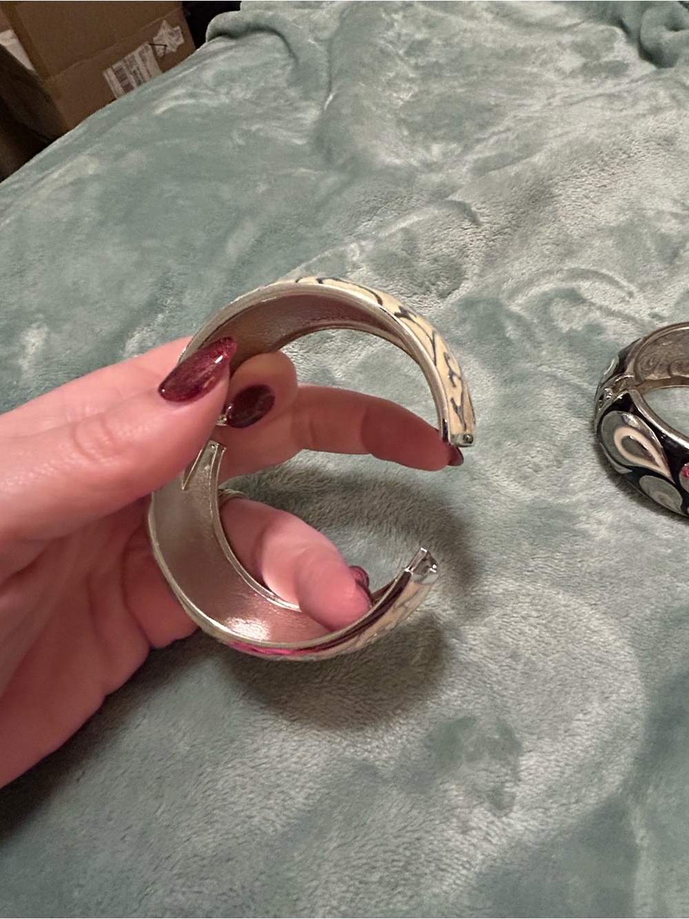New York & Company Silver Black and Cream Enamel Bangle Bracelet Trio - Picture 4 of 8